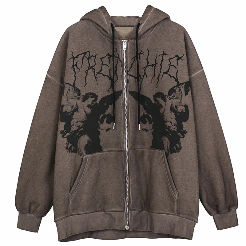 Vintage Angel Print Oversized  - đánh giá và giá Vintage Zip Hoodie