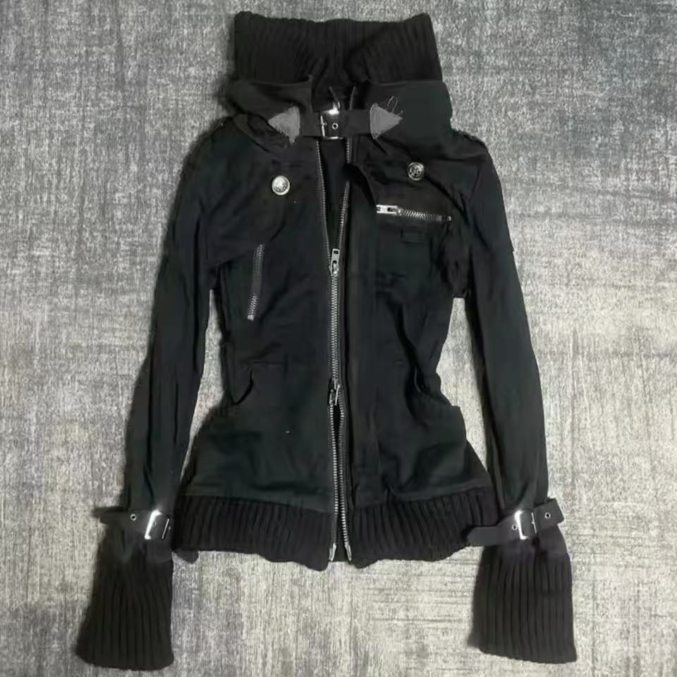 Y2K Gothic Black Slim Double Z - đánh giá và giá Vintage Zip Hoodie
