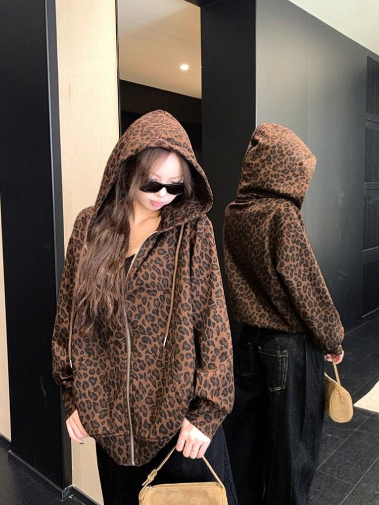 Women Y2K Leopard Hoodies Stre - đánh giá và giá Vintage Zip Hoodie