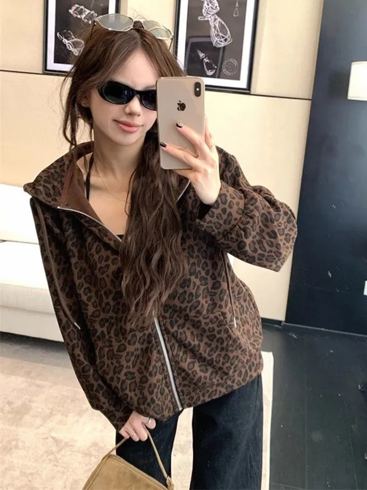 Women Y2K Leopard Hoodies Stre - đánh giá và giá Vintage Zip Hoodie